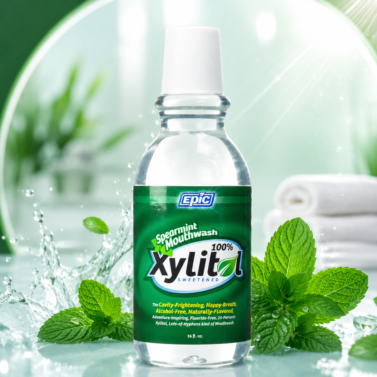 Epic Xylitol Spearmint Flavored Mouthwash 16 oz