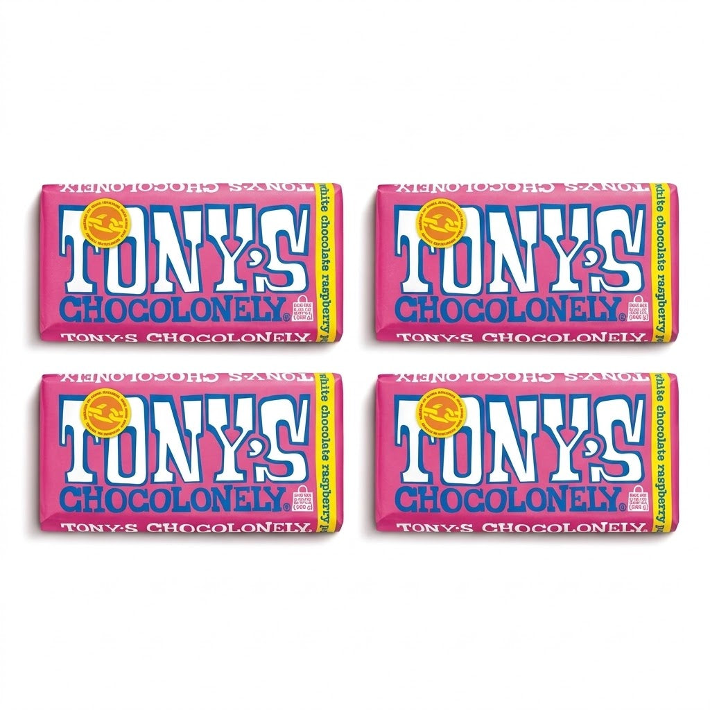 Tony's Chocolonely White Chocolate Raspberry Popping Candy Bar (Pack of 4) Tony's Chocolonely