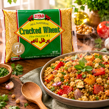 Ziyad Cracked Wheat Bulgur Whole Grain No. 1 Fiber-Rich Ideal for Tabbouleh Kibbeh Curries Soups & Salads Vegan 30-Minute Prep 16 oz