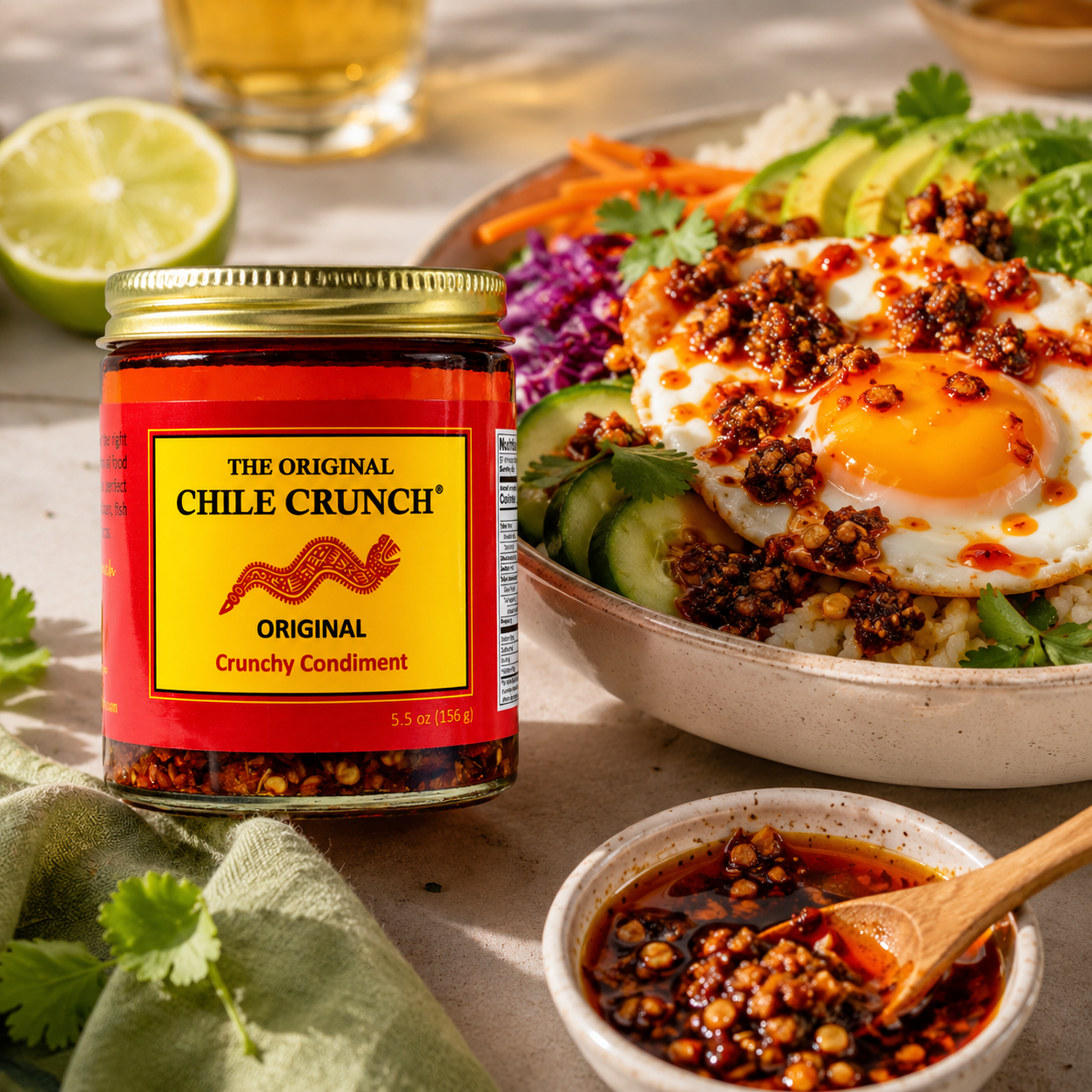 CHILE CRUNCH - Original Spicy Crunchy Condiment - All Natural Roasted Chili Peppers, Garlic & Onion Crisp Sauce - Vegan, Gluten-Free, No Preservatives - Homemade Authentic Mexican Recipe 5.5oz