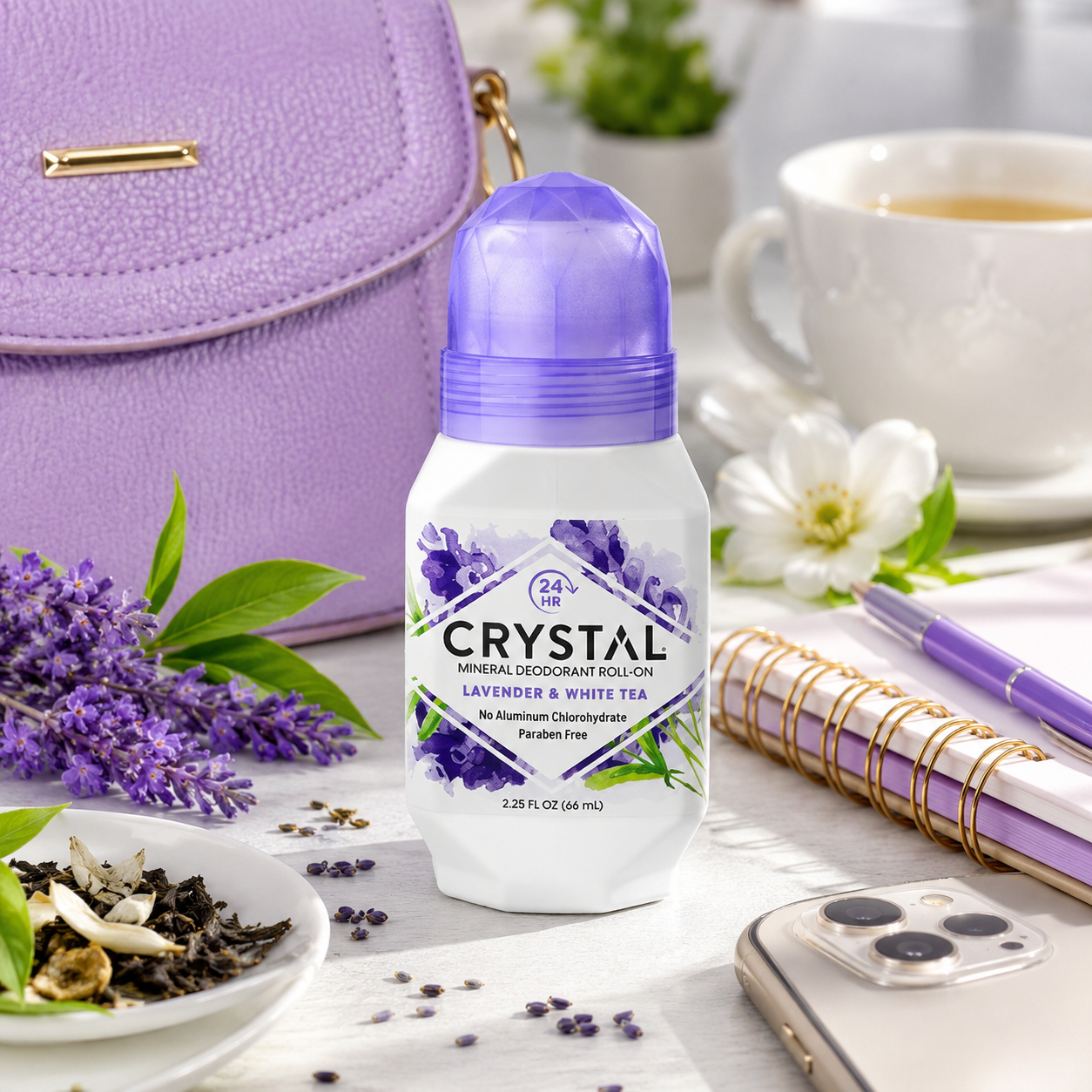 Crystal Essence Mineral Deodorant Roll-On Lavender & White Tea 2.25 oz