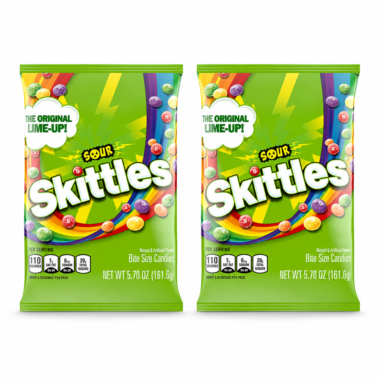 Skittles Sours Candy (Pack of 2) Sour Outside Sweet Inside Bite Size Strawberry Grape Orange Lemon Lime