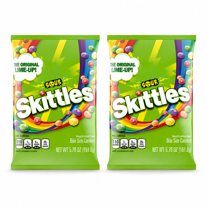 Skittles Sours Candy (Pack of 2) Sour Outside Sweet Inside Bite Size Strawberry Grape Orange Lemon Lime