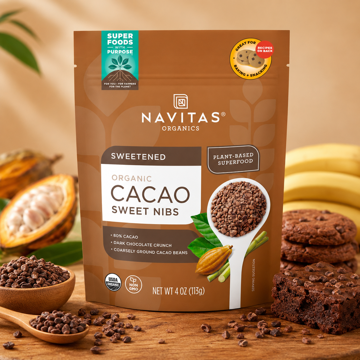 Navitas Organics Cacao Nibs Organic Non-GMO Fair Trade Gluten-Free Sweetened 4 Ounce