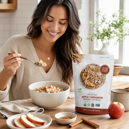 One Degree Organic Foods Sprouted Instant Oatmeal, USDA Organic, Non-GMO, Vegan, And Gluten Free Instant Oatmeal, Apple Cinnamon, (Pack of 6)