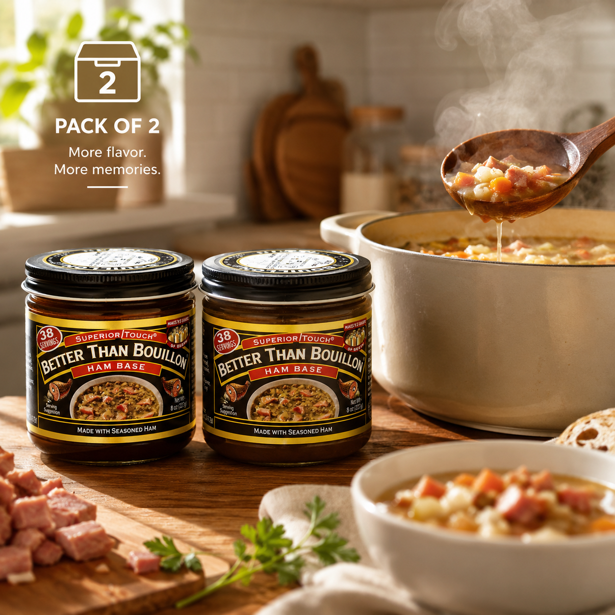 Better Than Bouillon Premium Ham Base Made with Seasoned Ham Blendable Base for Added Flavor 8-oz Jar 38 Servings Per Jar