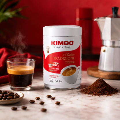 Kimbo Antica Tradizione Ground Coffee - Blended and Roasted in Italy - Medium to Dark Roast with a Delicious Flavor in a typical Neapolitan Roasting - 8.8 oz Can
