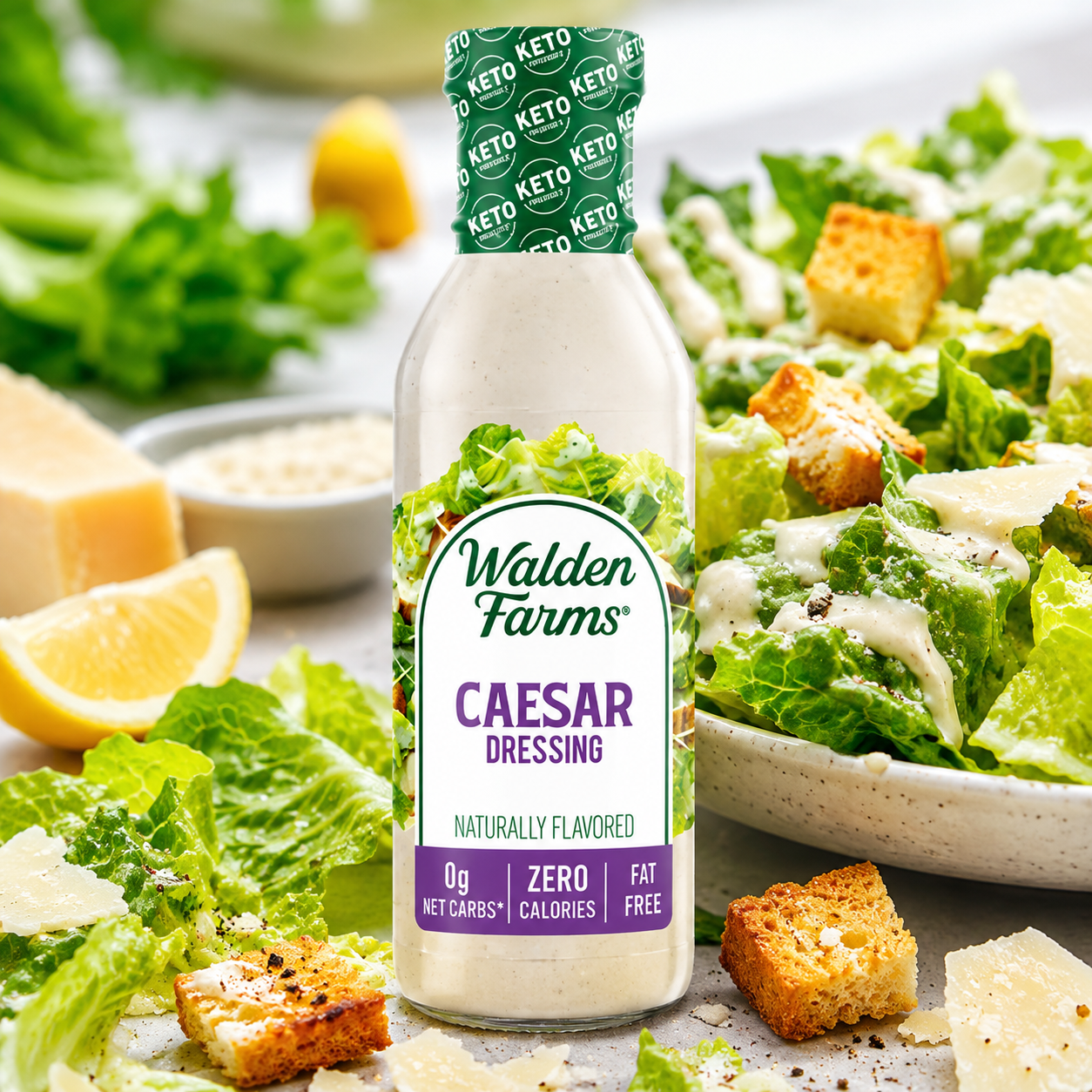 Walden Farms Caesar Dressing 12 oz Bottle Creamy & Light Tangy Flavor Net Carbs Kosher Certified Natural Topping for Salads 0.00 oz