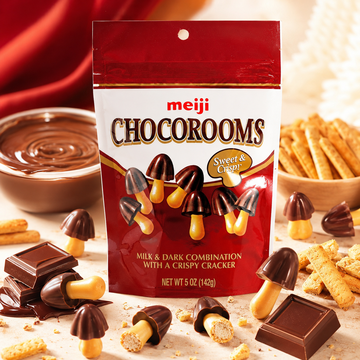 Meiji Chocorooms Bag 5 oz each (2 Items Per Order)