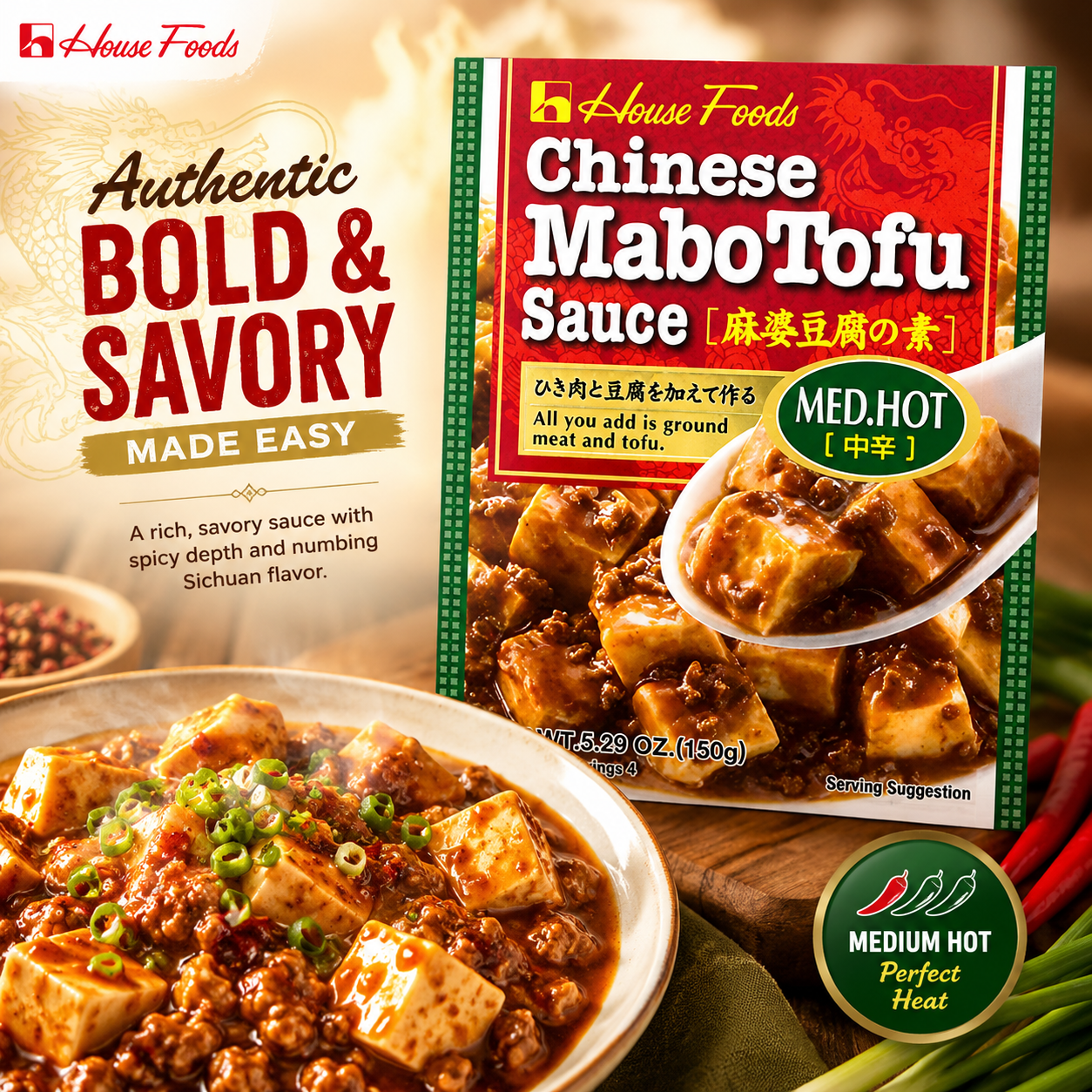 House Foods Medium Hot Chinese Mabo Tofu Sauce, 5.29 Ounce