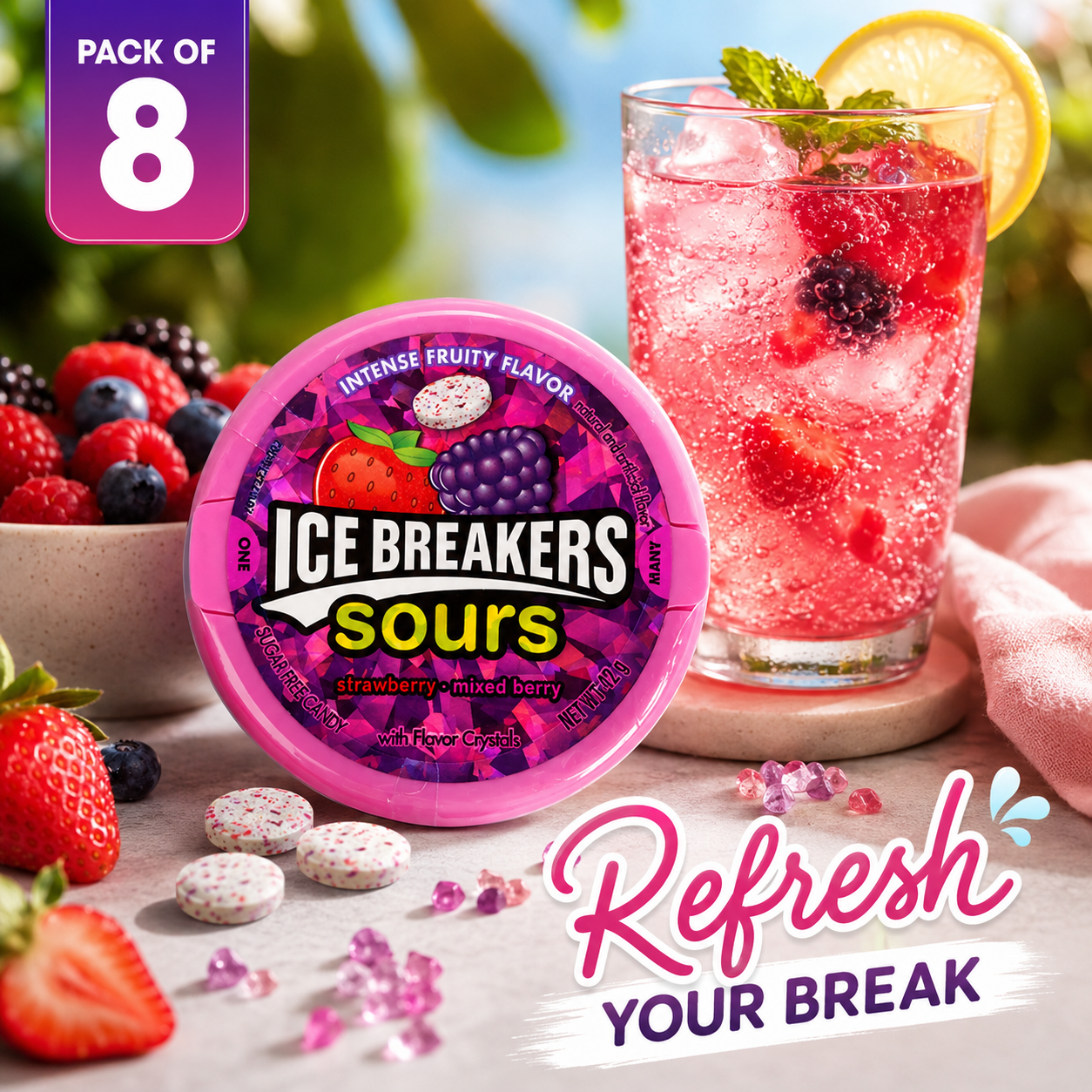 HERSHEY'S Ice Breakers Sours Strawberry-Mixed Berry Chewing Gum Containers 1.5 oz