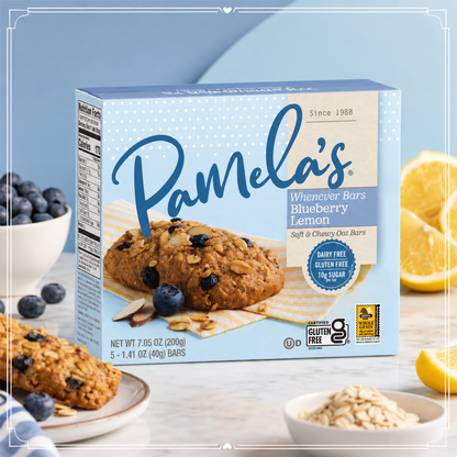 Pamela's Products Whenever Bars Soft & Chewy Oat Bars Blueberry Lemon Gluten Free Kosher 5 ct 7.05 oz