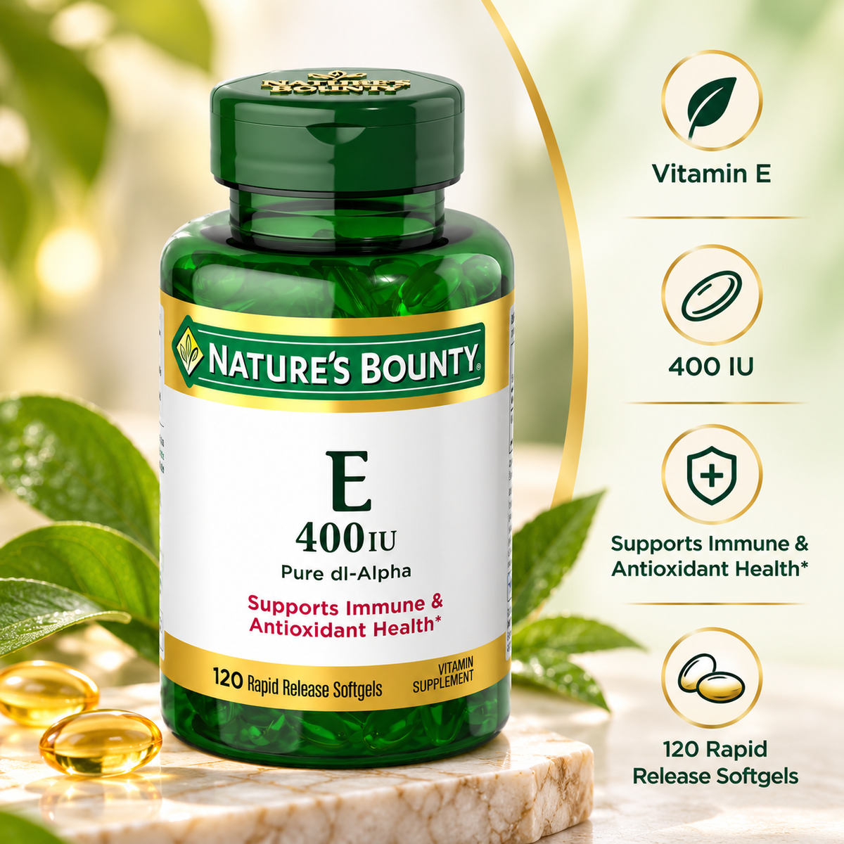 Nature’s Bounty Vitamin E 400 IU Softgels, 120 Count Nature's Bounty