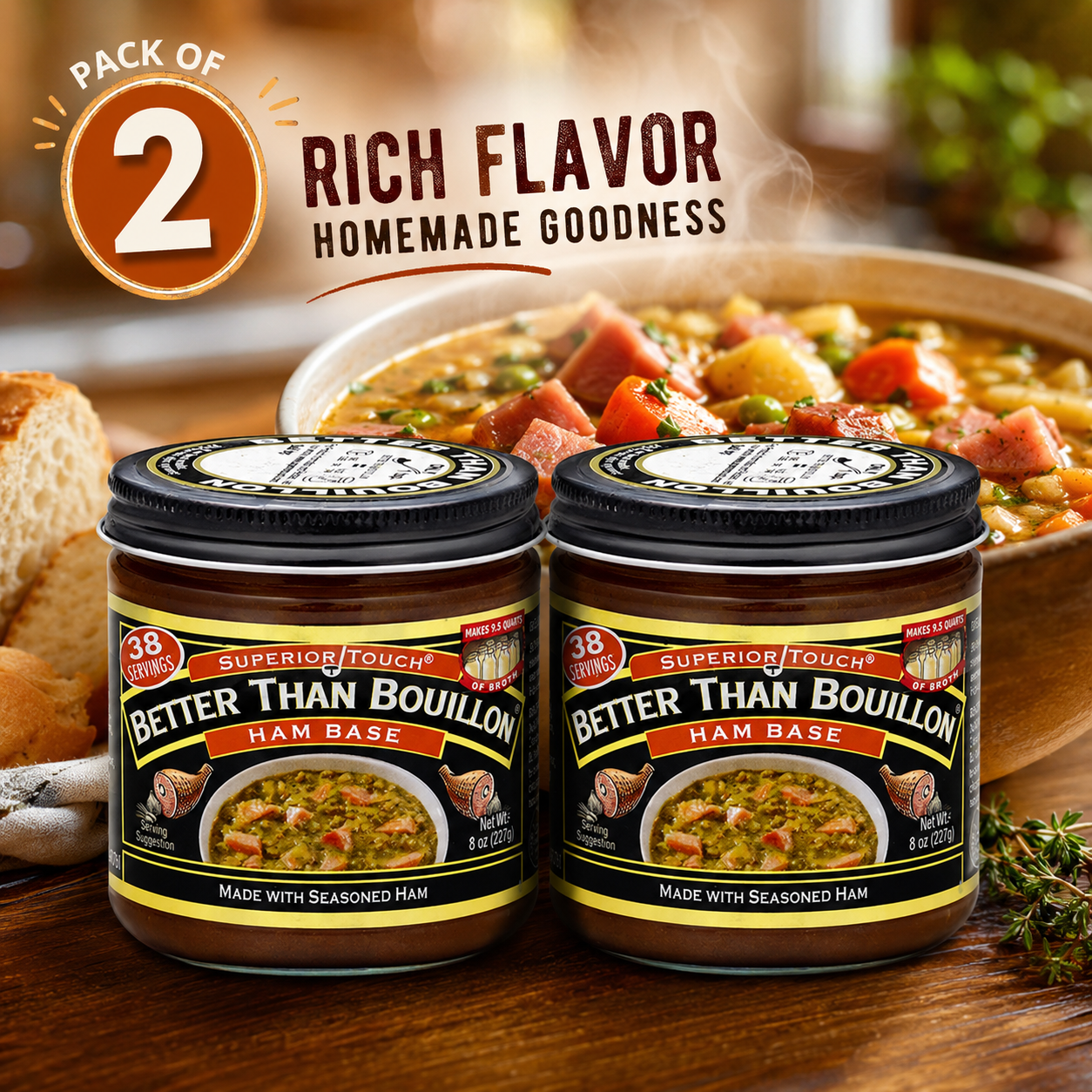 Better Than Bouillon Premium Ham Base Made with Seasoned Ham Blendable Base for Added Flavor 8-oz Jar 38 Servings Per Jar