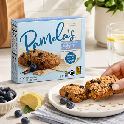 Pamela's Products Whenever Bars Soft & Chewy Oat Bars Blueberry Lemon Gluten Free Kosher 5 ct 7.05 oz
