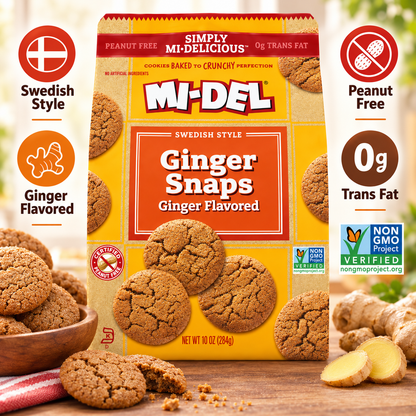 MI-DEL Ginger Snaps Cookies, Non-GMO, 0g Trans Fat MI-DEL