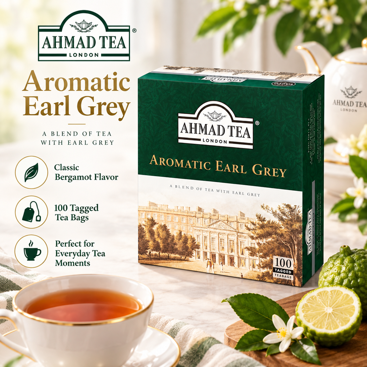 Ahmad Tea Earl Grey Aromatic Black Tea, 100 Tea Bags Ahmad Tea