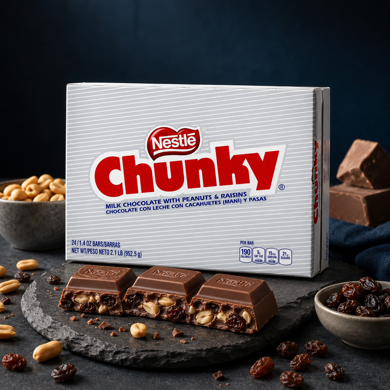 Nestle Chunky Chocolate Single Candy Bars, 1.4 Ounce (Pack of 24)