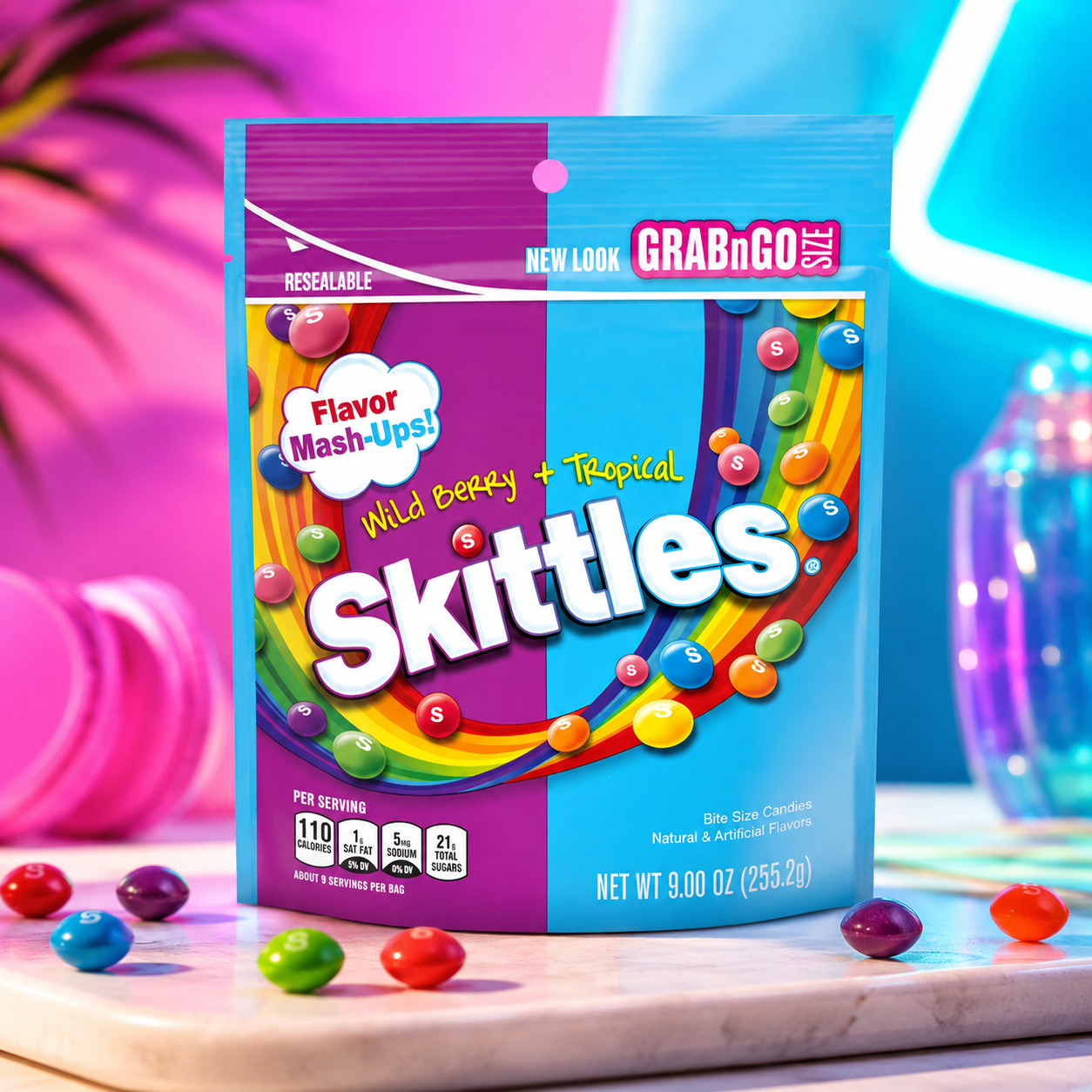 Skittles Mash-Ups Wild Berry and Tropical Candy 9 oz Bag