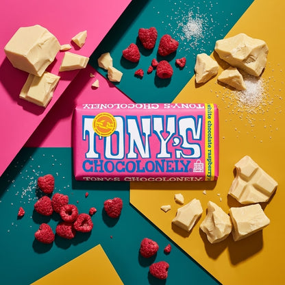 Tony's Chocolonely White Chocolate Raspberry Popping Candy Bar (Pack of 4) Tony's Chocolonely