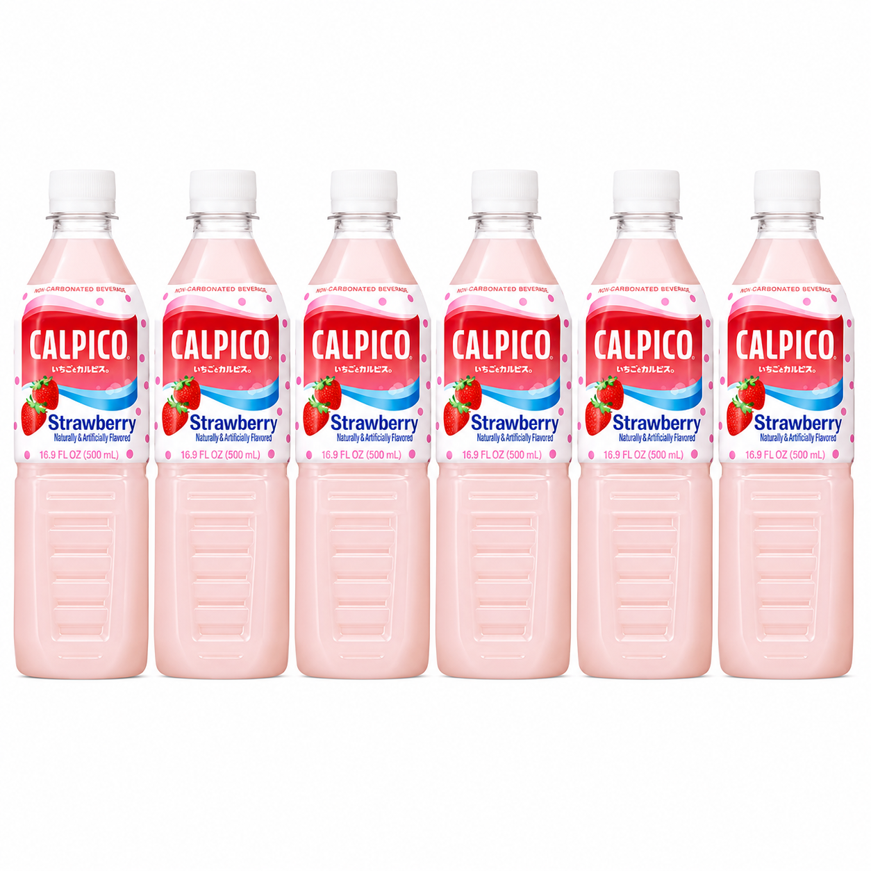 CALPICO Strawberry Smooth Creamy & Refreshing Non-Carbonated Beverage Japanese Lactic Acid Drink 16.9 Fl oz (Pack of 6)