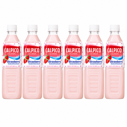 CALPICO Strawberry Smooth Creamy & Refreshing Non-Carbonated Beverage Japanese Lactic Acid Drink 16.9 Fl oz (Pack of 6)
