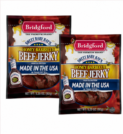 Bridgford Sweet Baby Ray's Honey BBQ Beef Jerky High Protein Naturally Smoked Ready-to-Eat Meat Snacks 3.25 oz