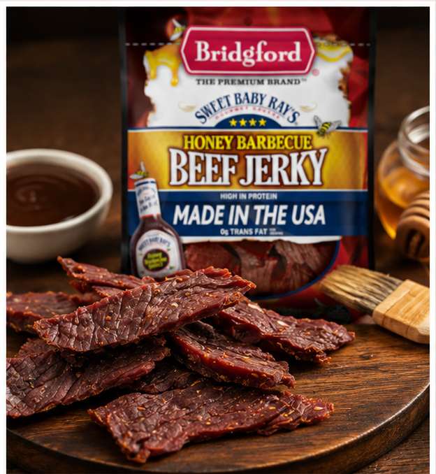Bridgford Sweet Baby Ray's Honey BBQ Beef Jerky High Protein Naturally Smoked Ready-to-Eat Meat Snacks 3.25 oz