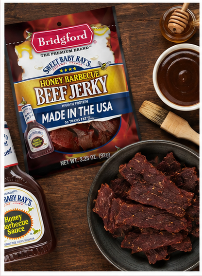Bridgford Sweet Baby Ray's Honey BBQ Beef Jerky High Protein Naturally Smoked Ready-to-Eat Meat Snacks 3.25 oz