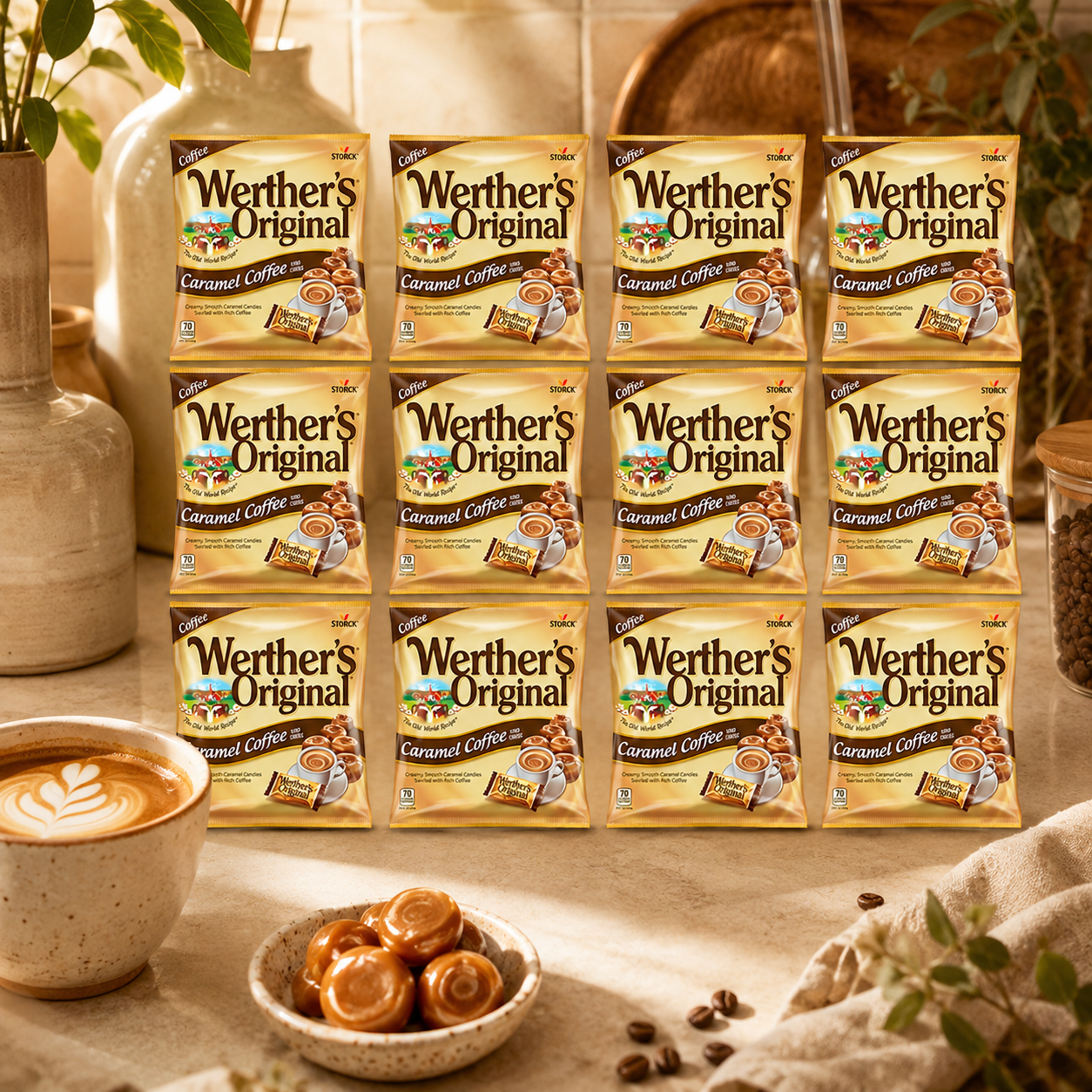 Werther's Original Caramel Coffee Hard Candy - Individually Wrapped Hard Candies for Halloween, Parties, or Snacks - 2.65 oz Bags (Pack of 12)