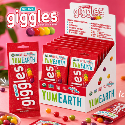 YumEarth Organic Fruit Flavored Giggles Chewy Candy Bites Allergy Friendly Gluten Free Non-GMO Vegan 2 oz