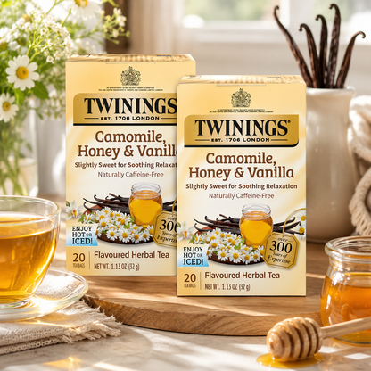 Twinings Camomile, Honey & Vanilla Herbal Tea - Naturally Caffeine-Free Camomile Tea Bags Individually Wrapped, 20 Count Ea (Pack of 2)