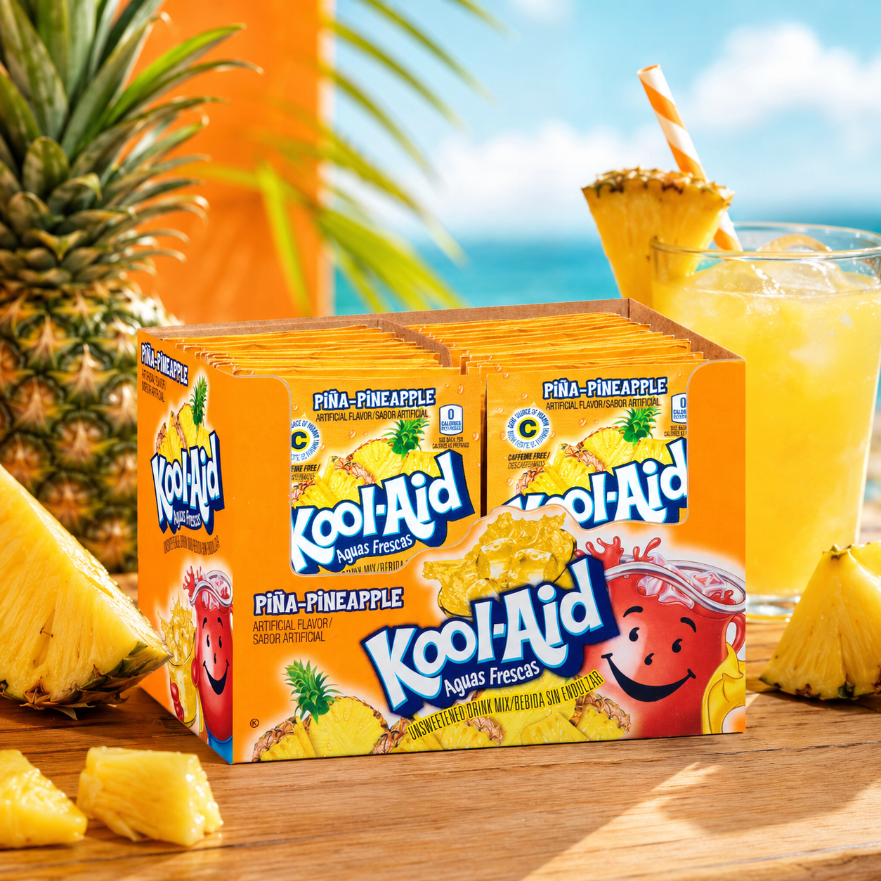Kool-Aid Aguas Frescas Pina Pineapple Flavored Unsweetened Caffeine Free Powdered Drink Mix Packet 0.14 oz