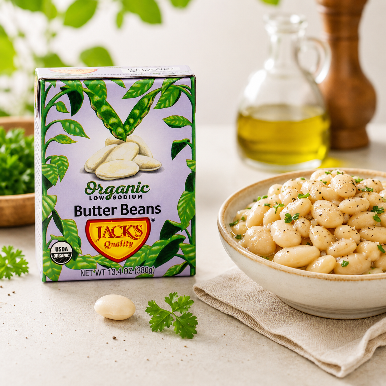 Jacks | Organic White Butter Beans 13.4 oz. | Filled with Protein & Fiber, Low Sodium & Non-GMO | (Pack of 8)