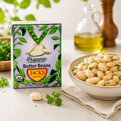 Jacks | Organic White Butter Beans 13.4 oz. | Filled with Protein & Fiber, Low Sodium & Non-GMO | (Pack of 8)
