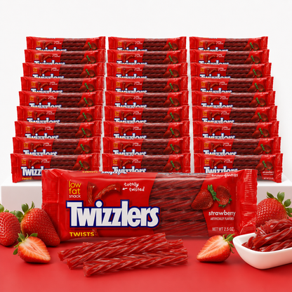 TWIZZLERS Twists, Strawberry Flavored Licorice Candy, Halloween Candy, 2.5 Ounce Packet (Pack of 36)