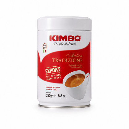 Kimbo Antica Tradizione Ground Coffee - Blended and Roasted in Italy - Medium to Dark Roast with a Delicious Flavor in a typical Neapolitan Roasting - 8.8 oz Can