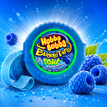 Hubba Bubba Bubble Tape Sour Blue Raspberry Chewing Gum 6 Feet of Fun