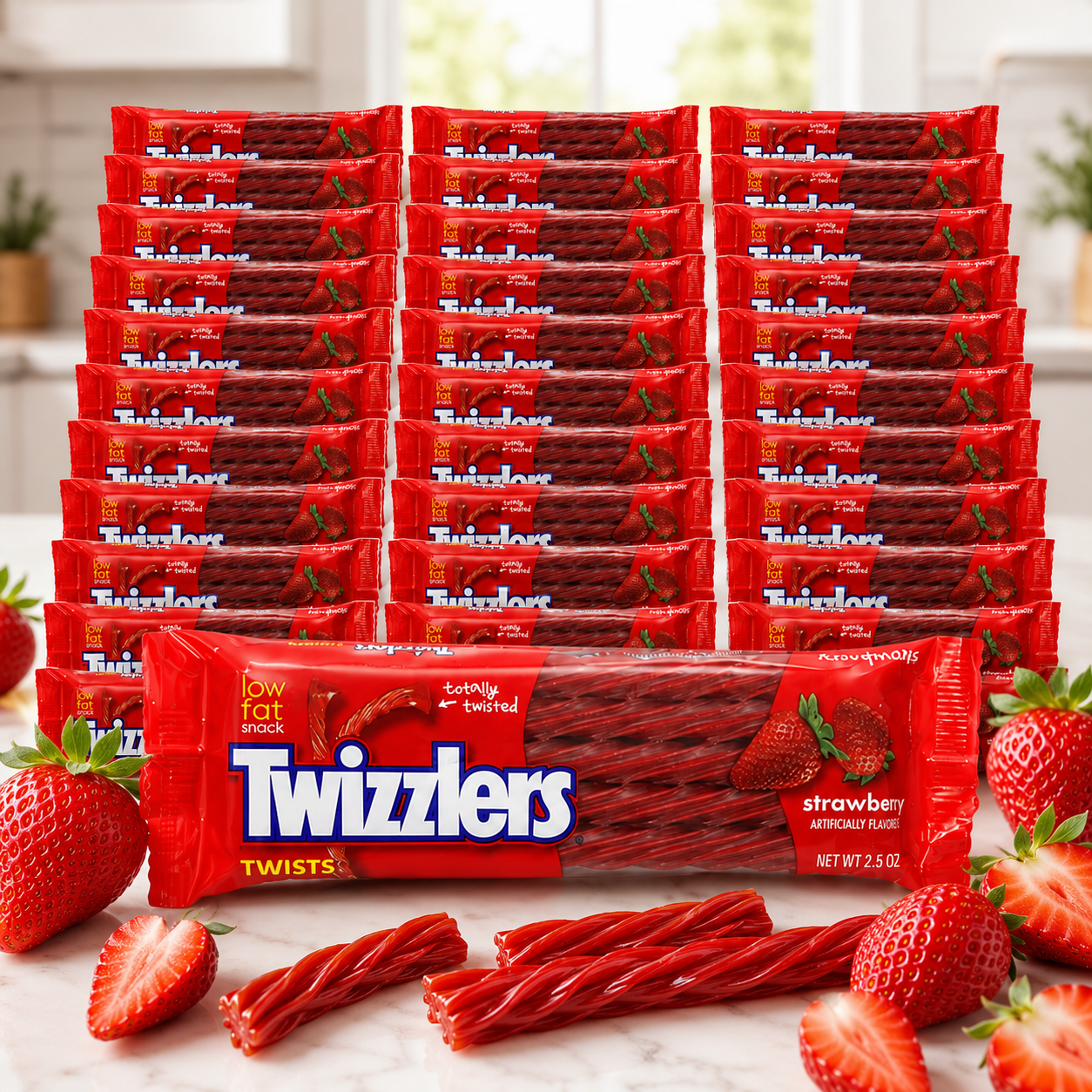 TWIZZLERS Twists, Strawberry Flavored Licorice Candy, Halloween Candy, 2.5 Ounce Packet (Pack of 36)