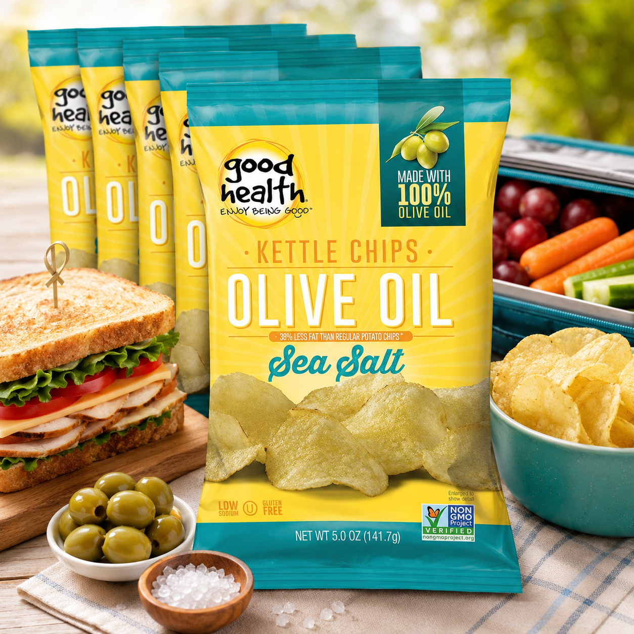 Good Health Olive Oil Kettle Style Chips with Sea Salt 5 oz. Bag (Pack of 4)