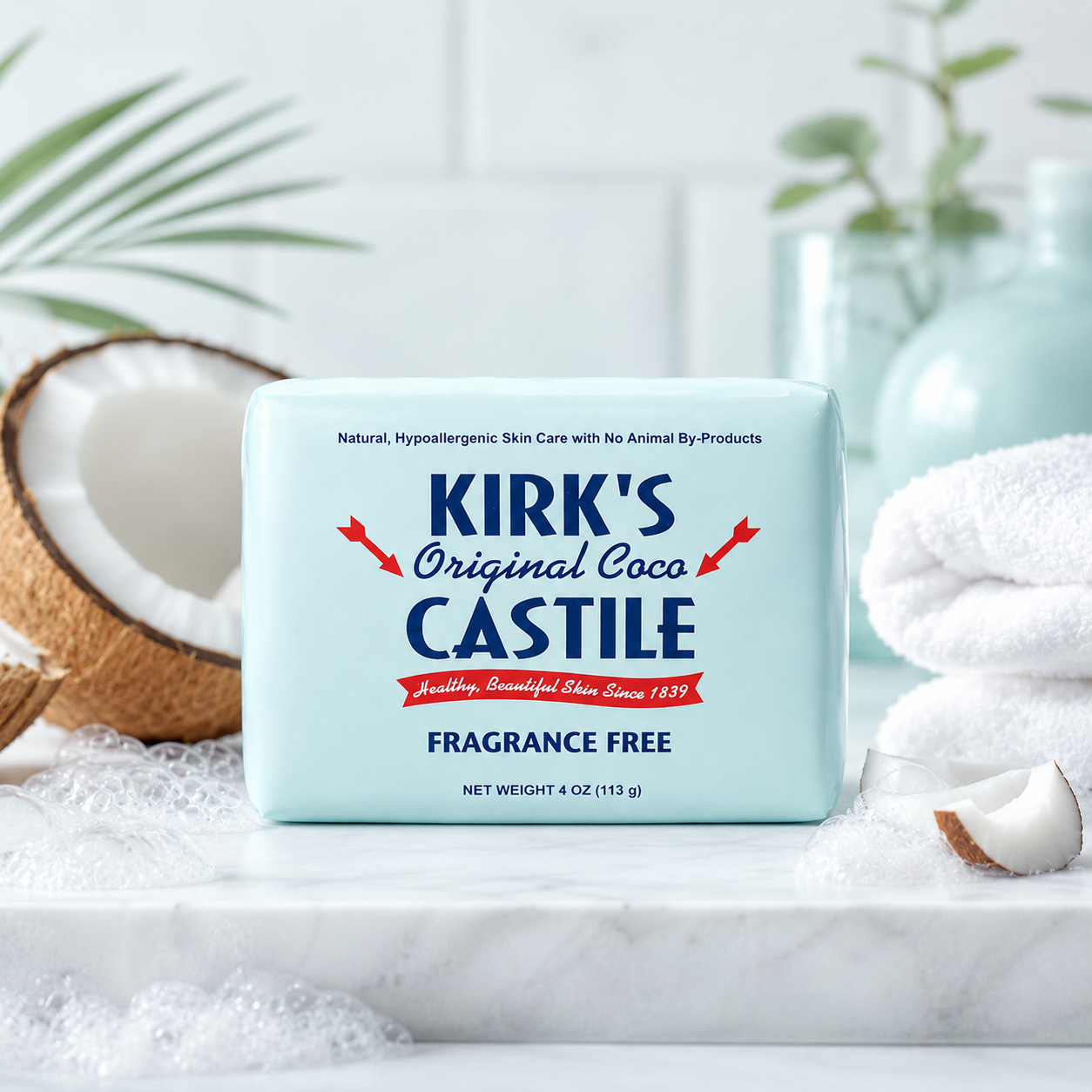 Kirk's Coco Castile Soap, Fragrance Free (Pack of 5)