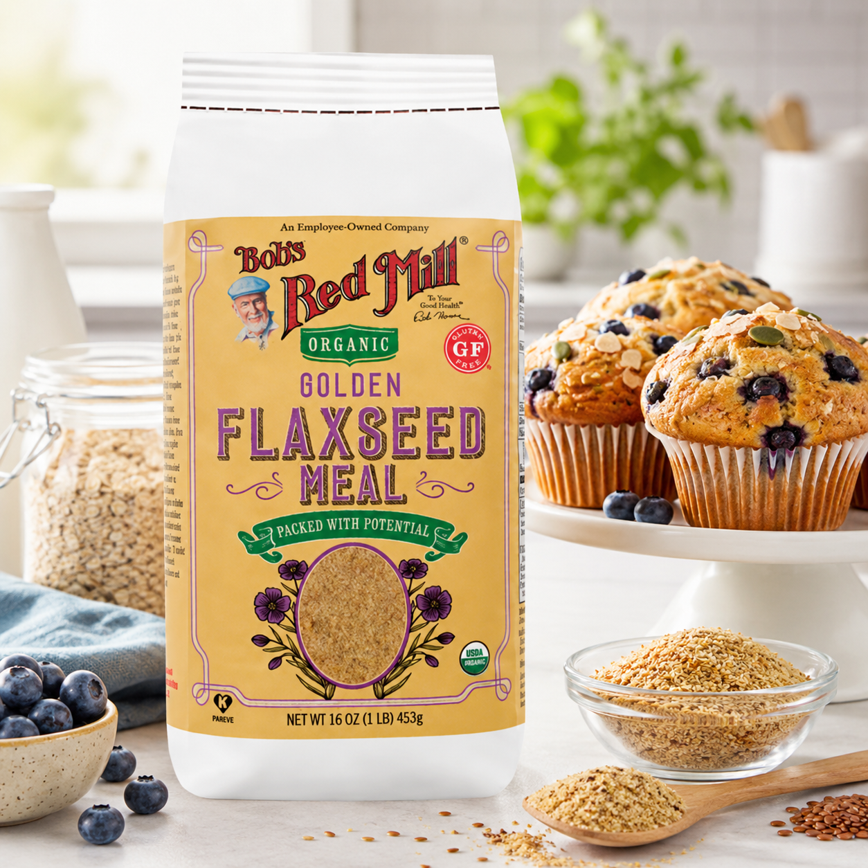 Bob's Red Mill Golden Flaxseed Meal, Organic, Gluten Free, Whole Ground, 16 Ounce