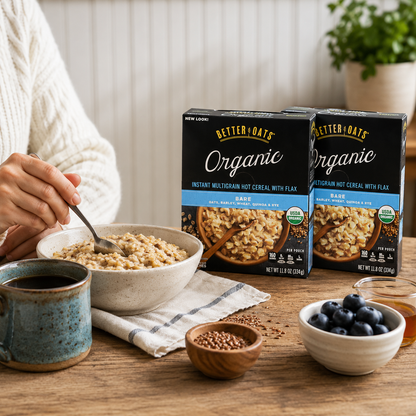 Better Oats Raw Pure & Simple Organic Bare Instant Multigrain Hot Cereal with Flax 8 Pouches
