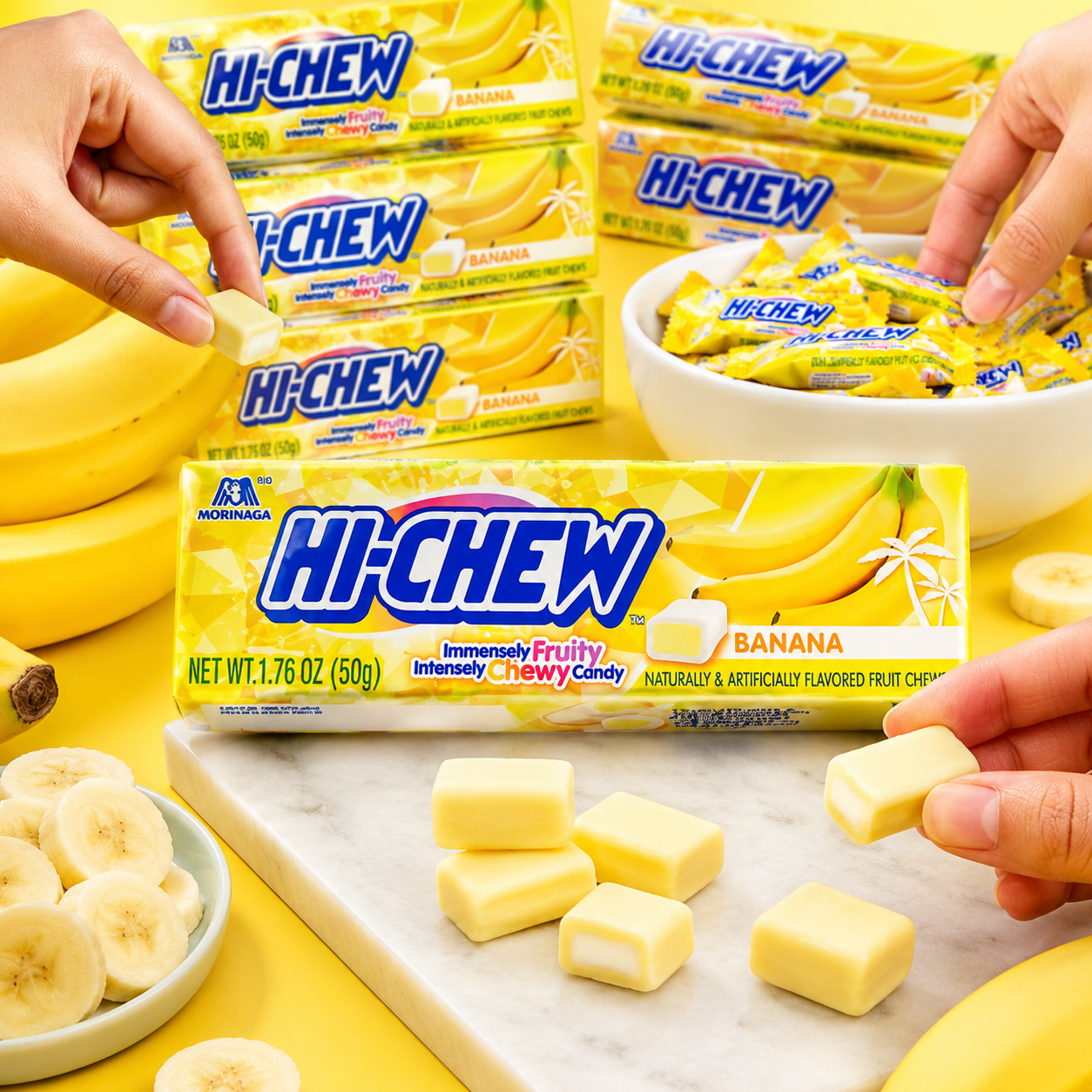 HI-CHEW Banana Sticks Soft & Chewy Candy Each Individually Wrapped Juicy Fruity Flavors 1.76 oz