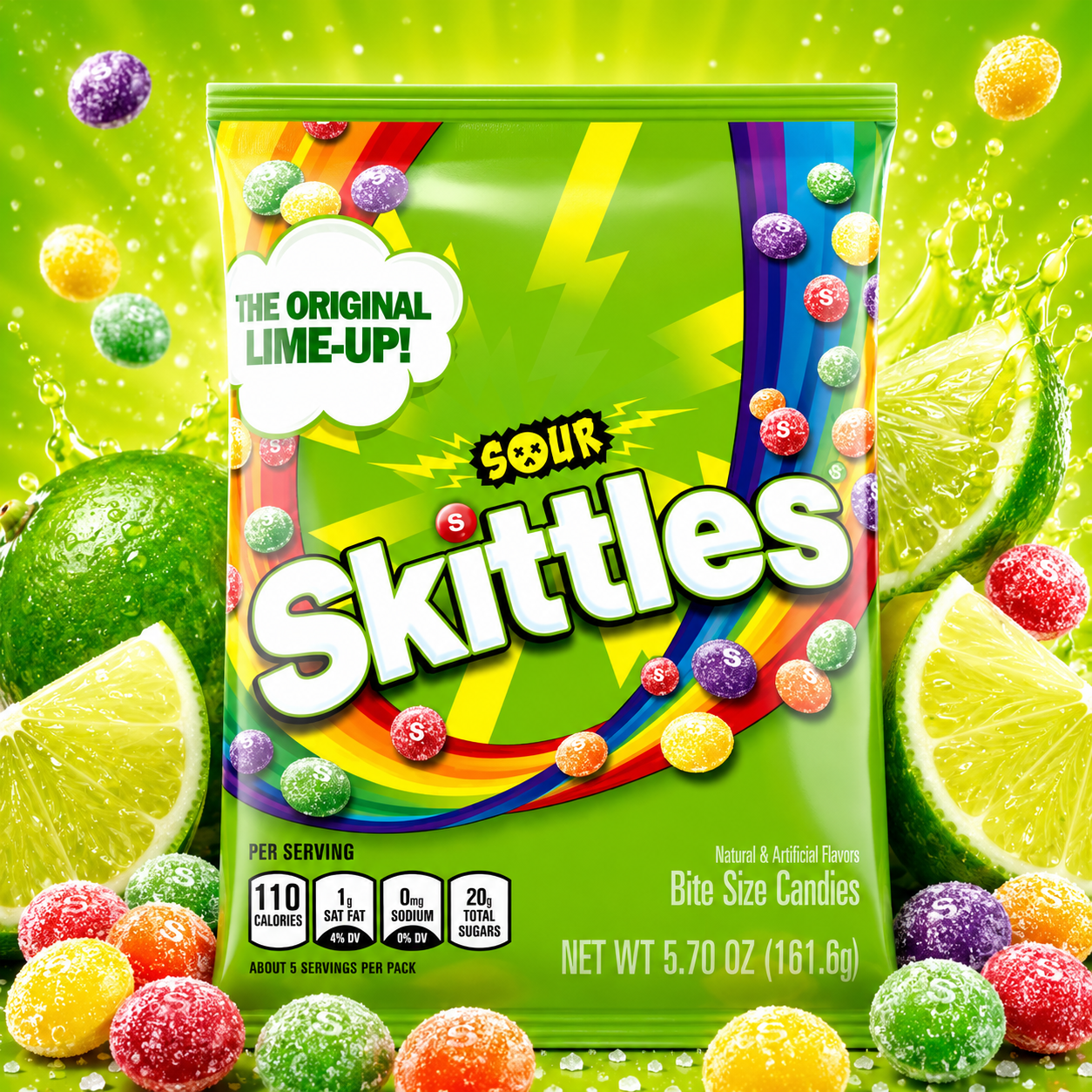 Skittles Sours Candy (Pack of 2) Sour Outside Sweet Inside Bite Size Strawberry Grape Orange Lemon Lime