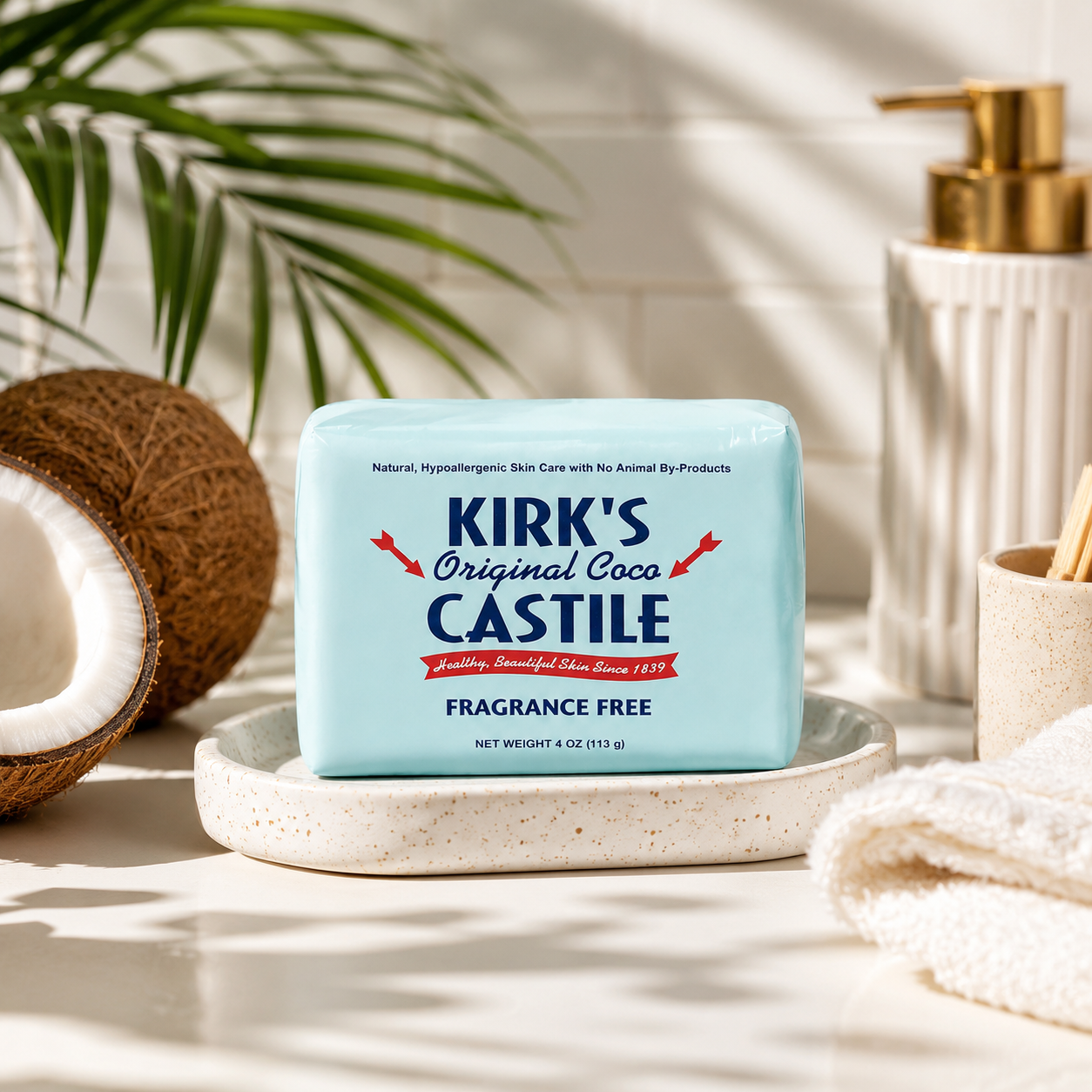 Kirk's Coco Castile Soap, Fragrance Free (Pack of 5)