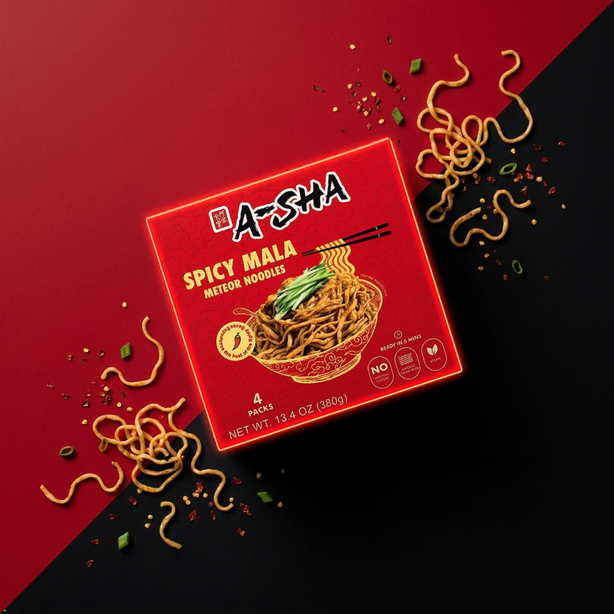 A-Sha Galaxy Noodles with Spicy Sauce, 13.4 oz (Pack of 4) A-Sha