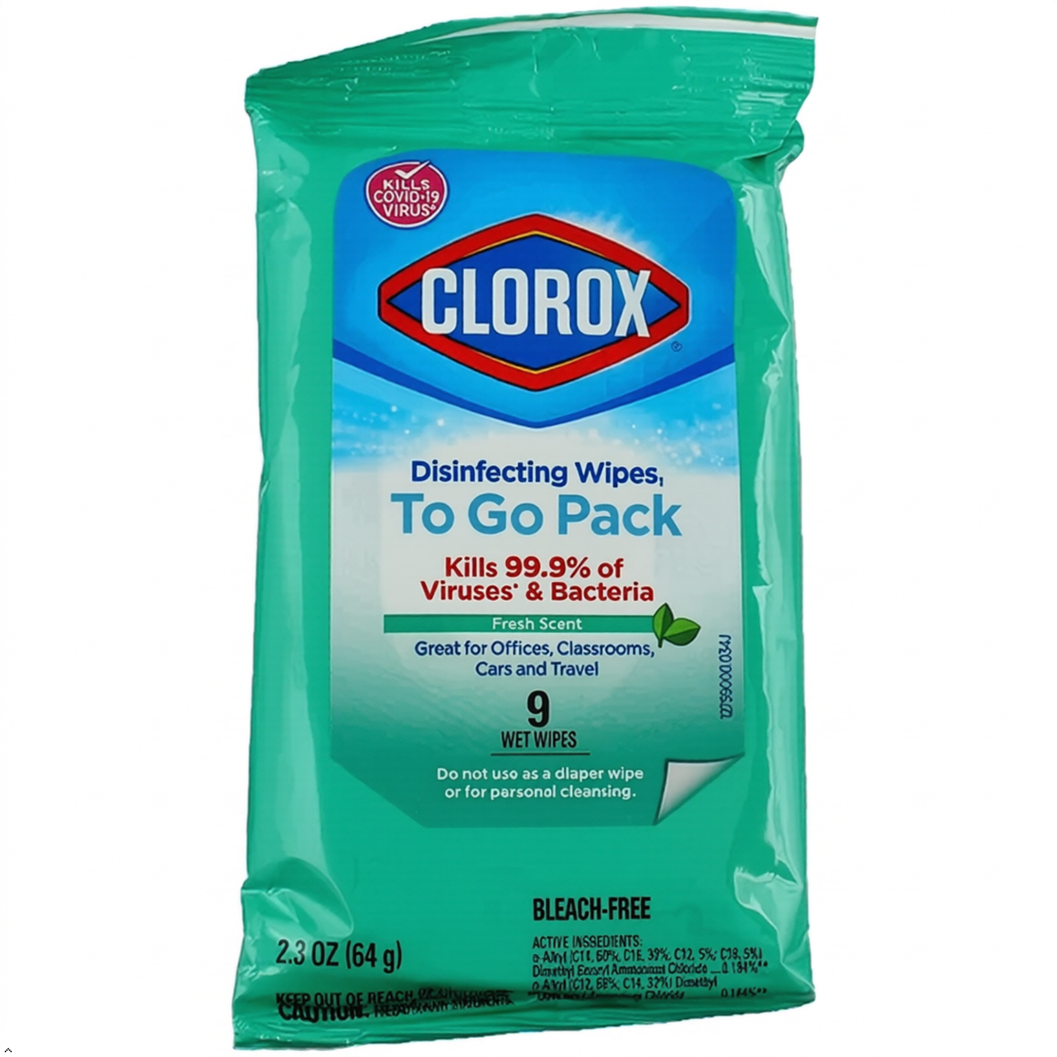CLOROX Disinfecting Wipes To Go Pack, Fresh Scent 9 count (Pack of 5) Clorox