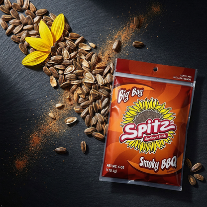 Spitz Smoky BBQ Flavored Sunflower Seeds 6 oz Resealable "Big Bag" Spitz