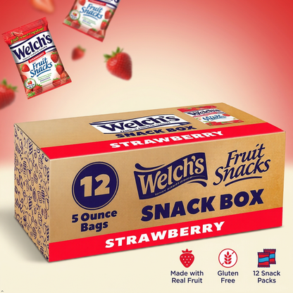Welch's Fruit Snacks, Strawberry, Perfect for School Lunches (Pack of 12) Welch's